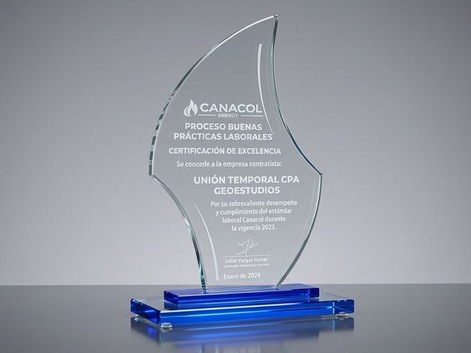 Trofeo de Certificación de Excelencia de Canacol Energy a la Unión Temporal CPA Geoestudios, 2023