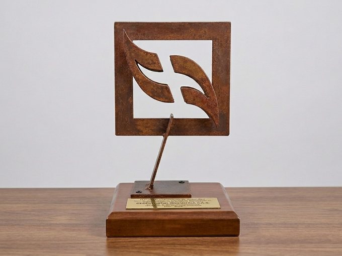 Escultura de bronce con el símbolo del Consejo Colombiano de Seguridad, reconocimiento a Geoestudios Ingeniería S.A.S.