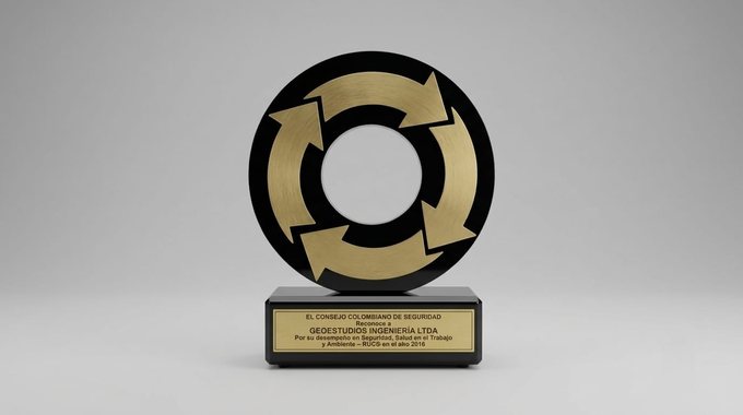 Trofeo negro y dorado del Consejo Colombiano de Seguridad por el desempeño en seguridad, salud en el trabajo y ambiente, RUC 2016